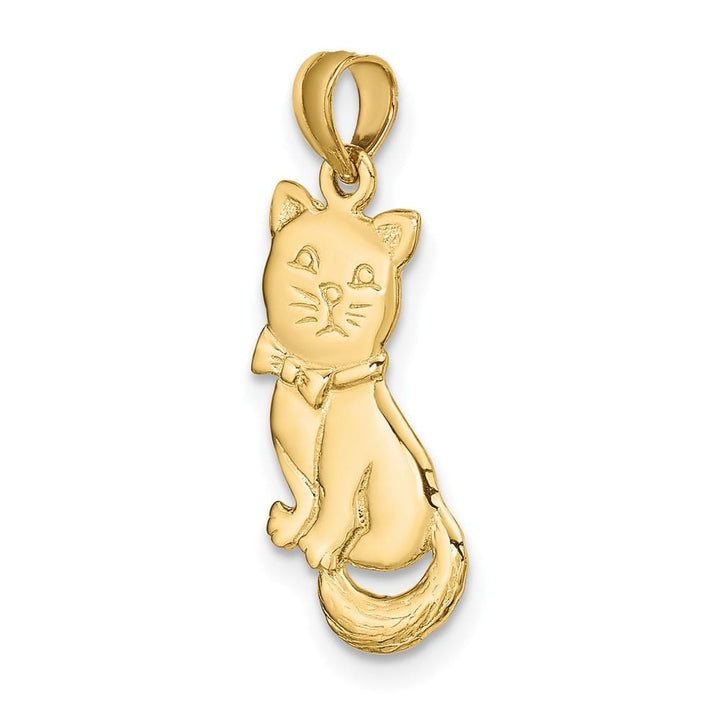 10K Yellow Gold Solid 3-D Polished Medium Sitting Cat with Bow Charm