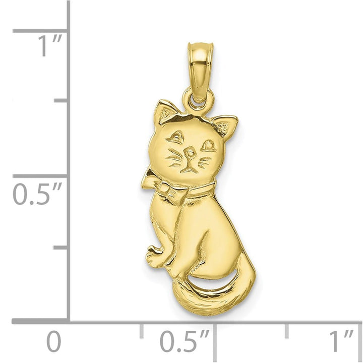 10K Yellow Gold Solid 3-D Polished Medium Sitting Cat with Bow Charm