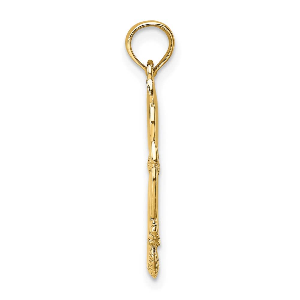 10K Yellow Gold Solid 3-D Polished Medium Sitting Cat with Bow Charm