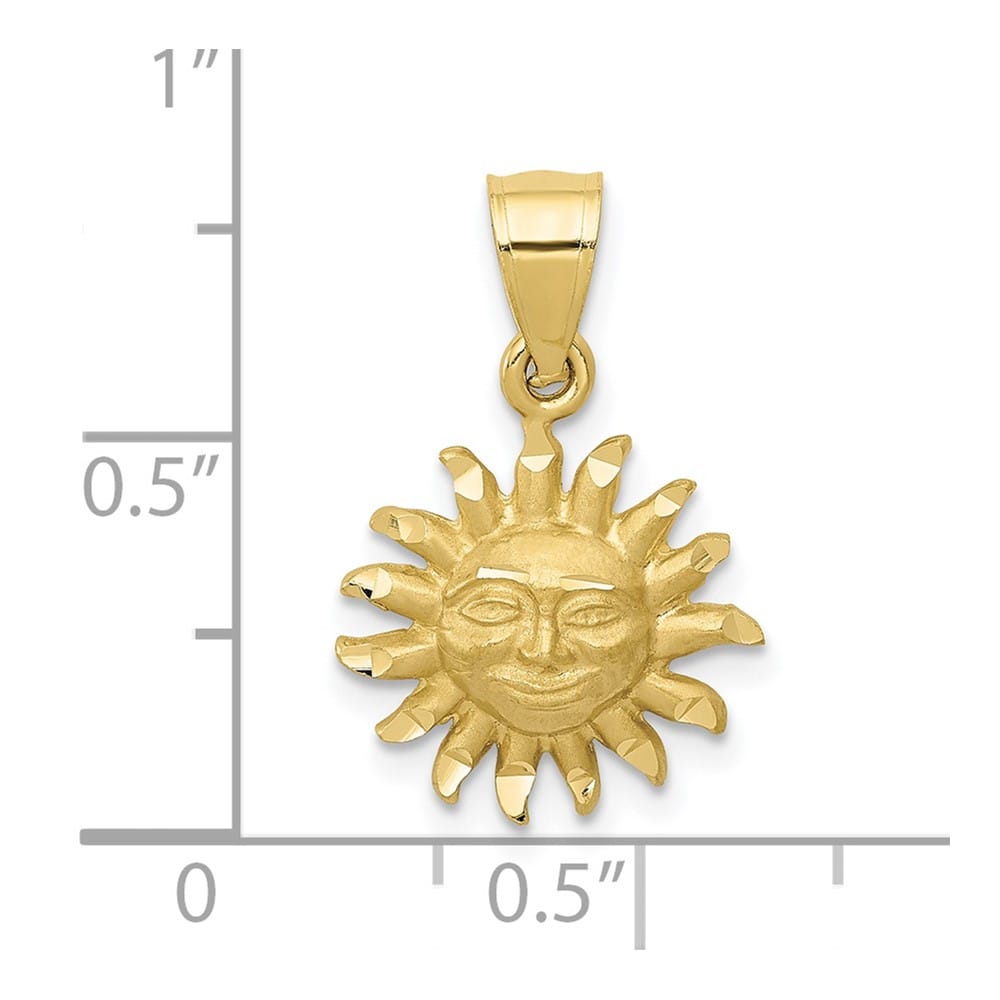 10K Yellow Gold Solid Brushed Satin D.C. Medium Sun Pendant
