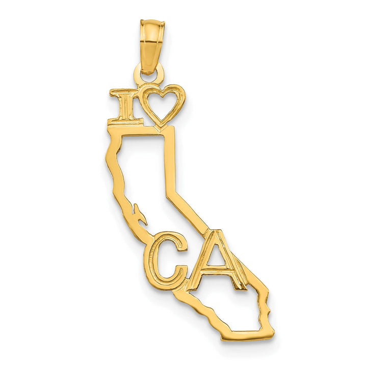 10K Yellow Gold Solid Cut-out I Heart CA California State Pendant