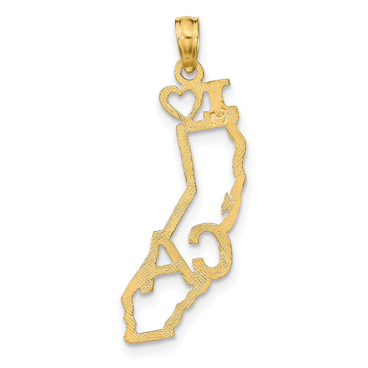 10K Yellow Gold Solid Cut-out I Heart CA California State Pendant