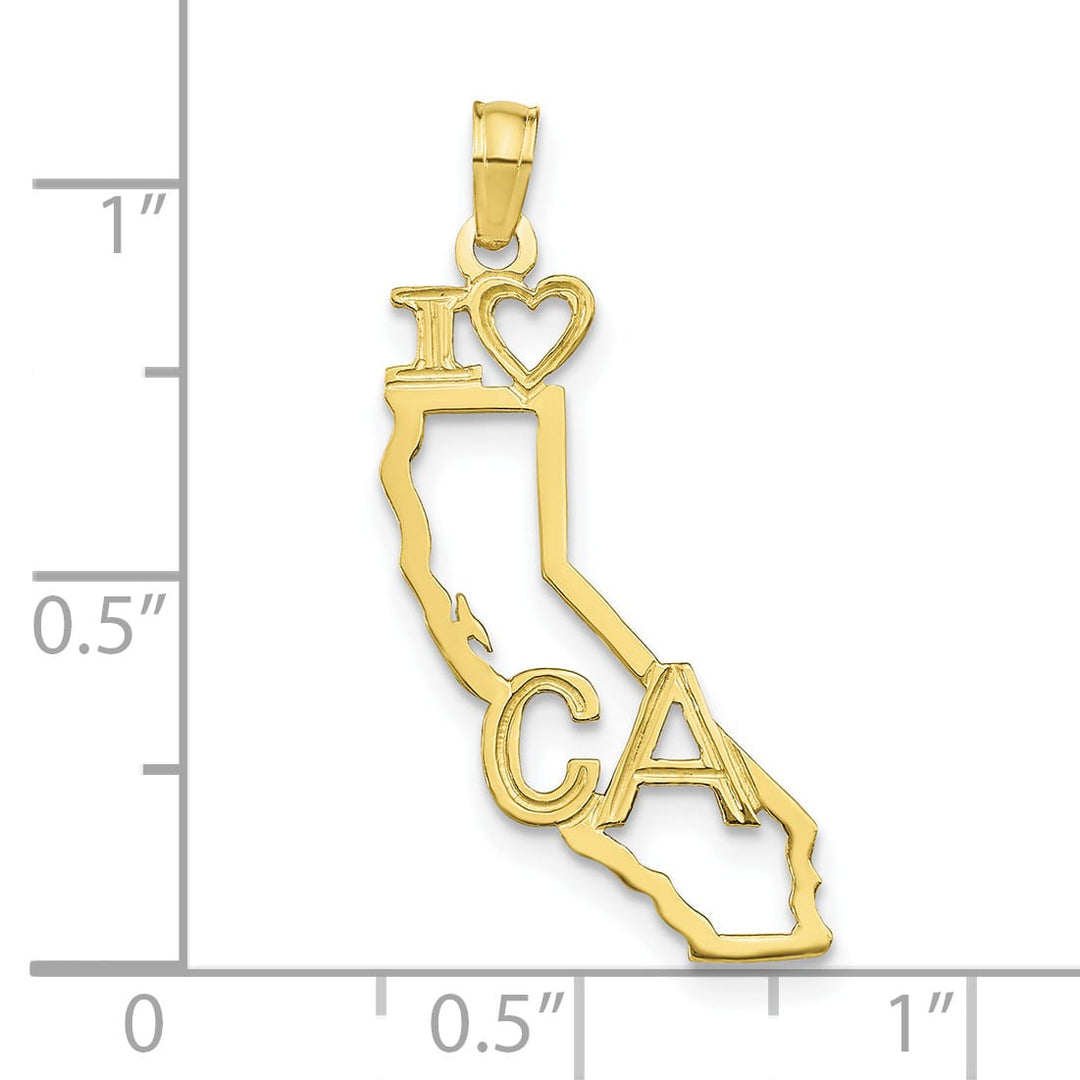 10K Yellow Gold Solid Cut-out I Heart CA California State Pendant