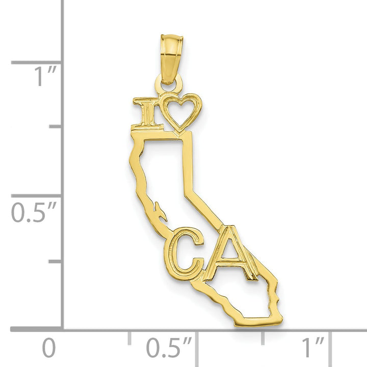 10K Yellow Gold Solid Cut-out I Heart CA California State Pendant
