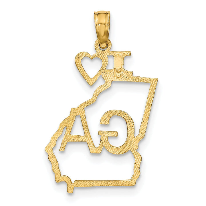 10K Yellow Gold Solid Cut-out I Heart GA Georgia State Charm Pendant