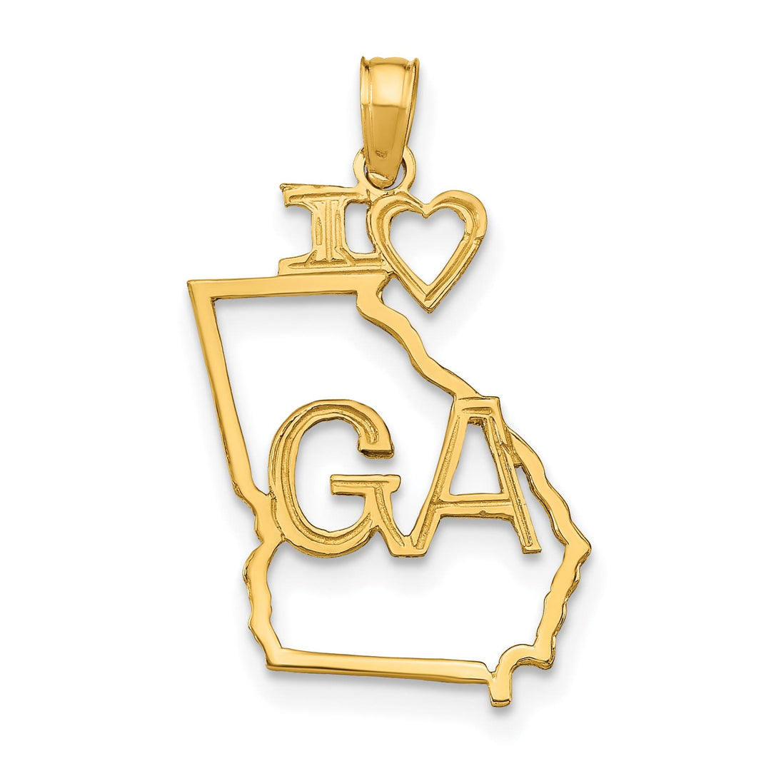 10K Yellow Gold Solid Cut-out I Heart GA Georgia State Charm Pendant