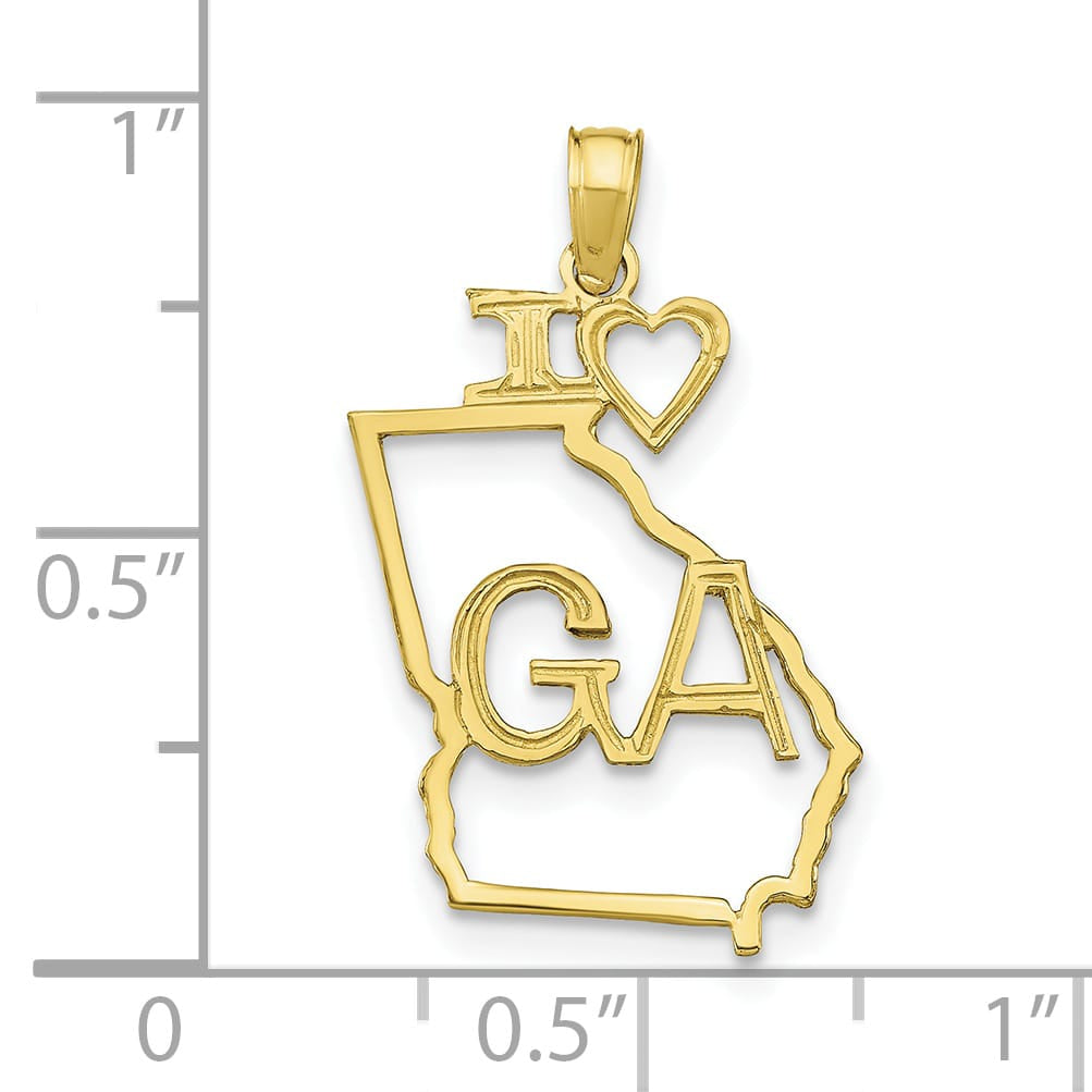 10K Yellow Gold Solid Cut-out I Heart GA Georgia State Charm Pendant