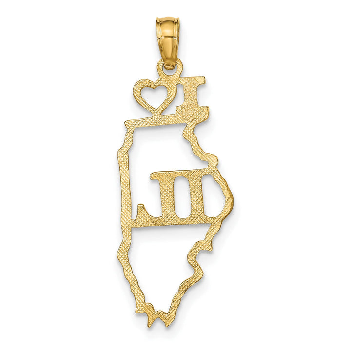 10K Yellow Gold Solid Cut-out I Heart IL Illinois State Pendant