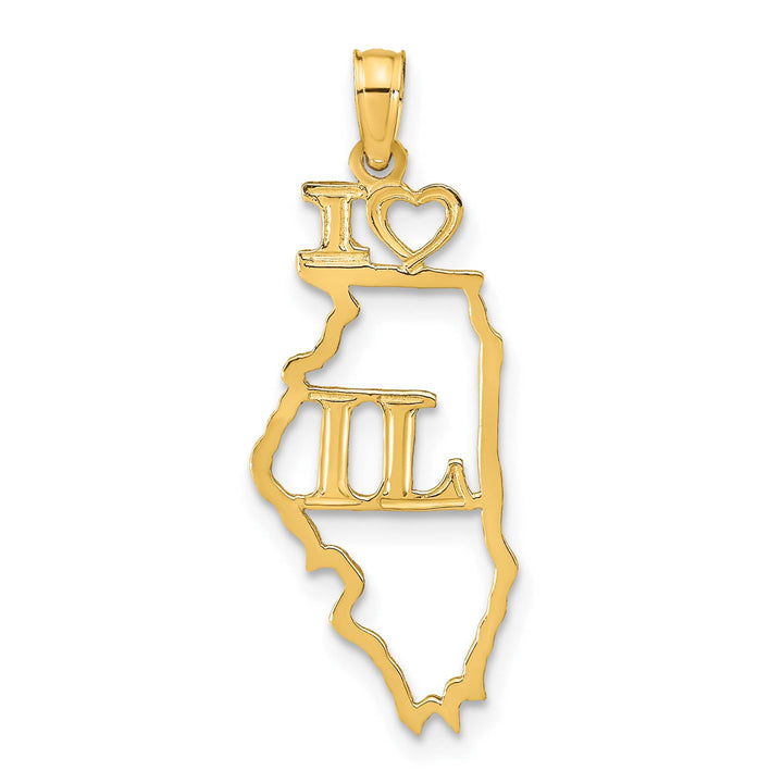 10K Yellow Gold Solid Cut-out I Heart IL Illinois State Pendant