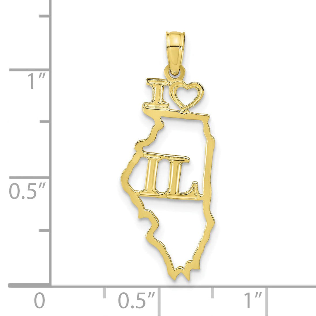 10K Yellow Gold Solid Cut-out I Heart IL Illinois State Pendant