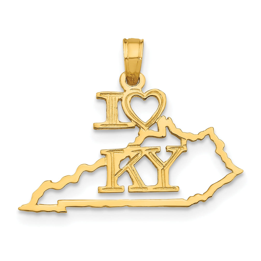 10K Yellow Gold Solid Cut-out I Heart KY Kentucky State Pendant
