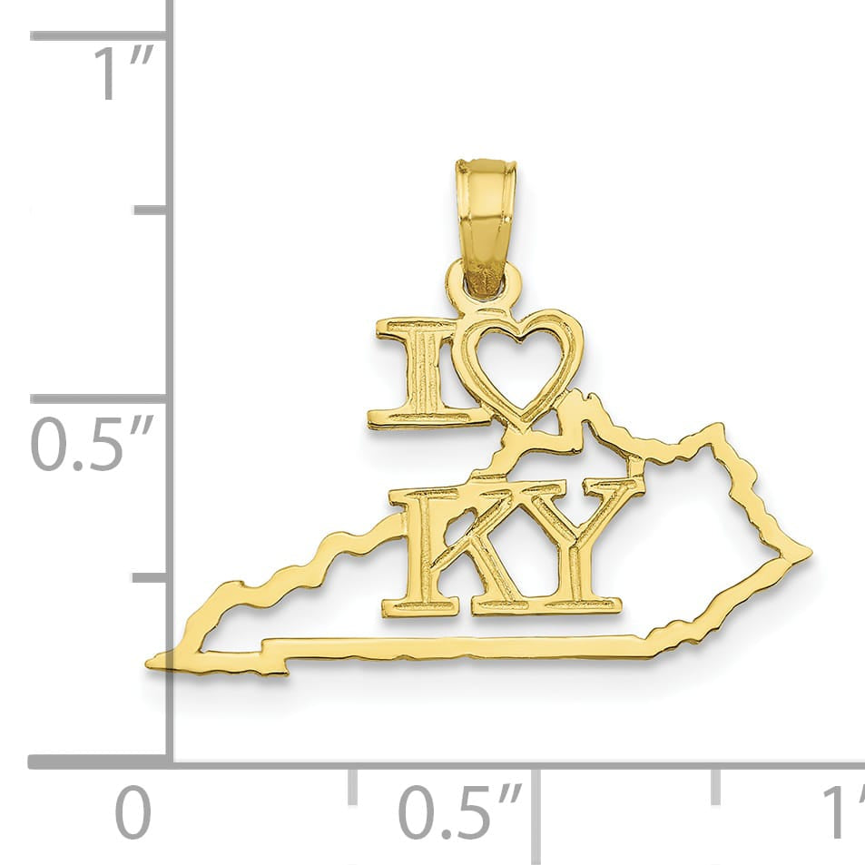 10K Yellow Gold Solid Cut-out I Heart KY Kentucky State Pendant