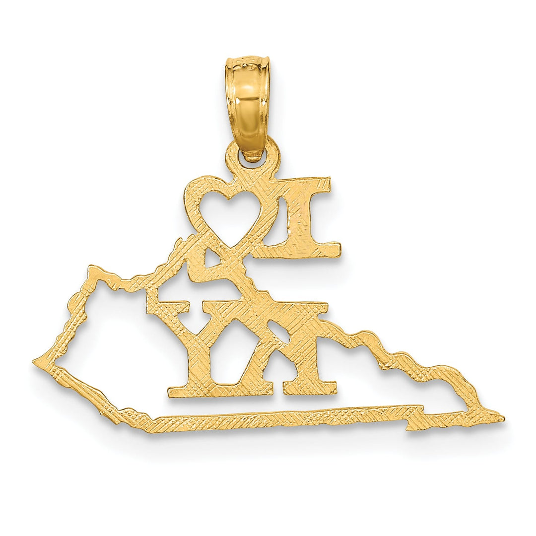 10K Yellow Gold Solid Cut-out I Heart KY Kentucky State Pendant