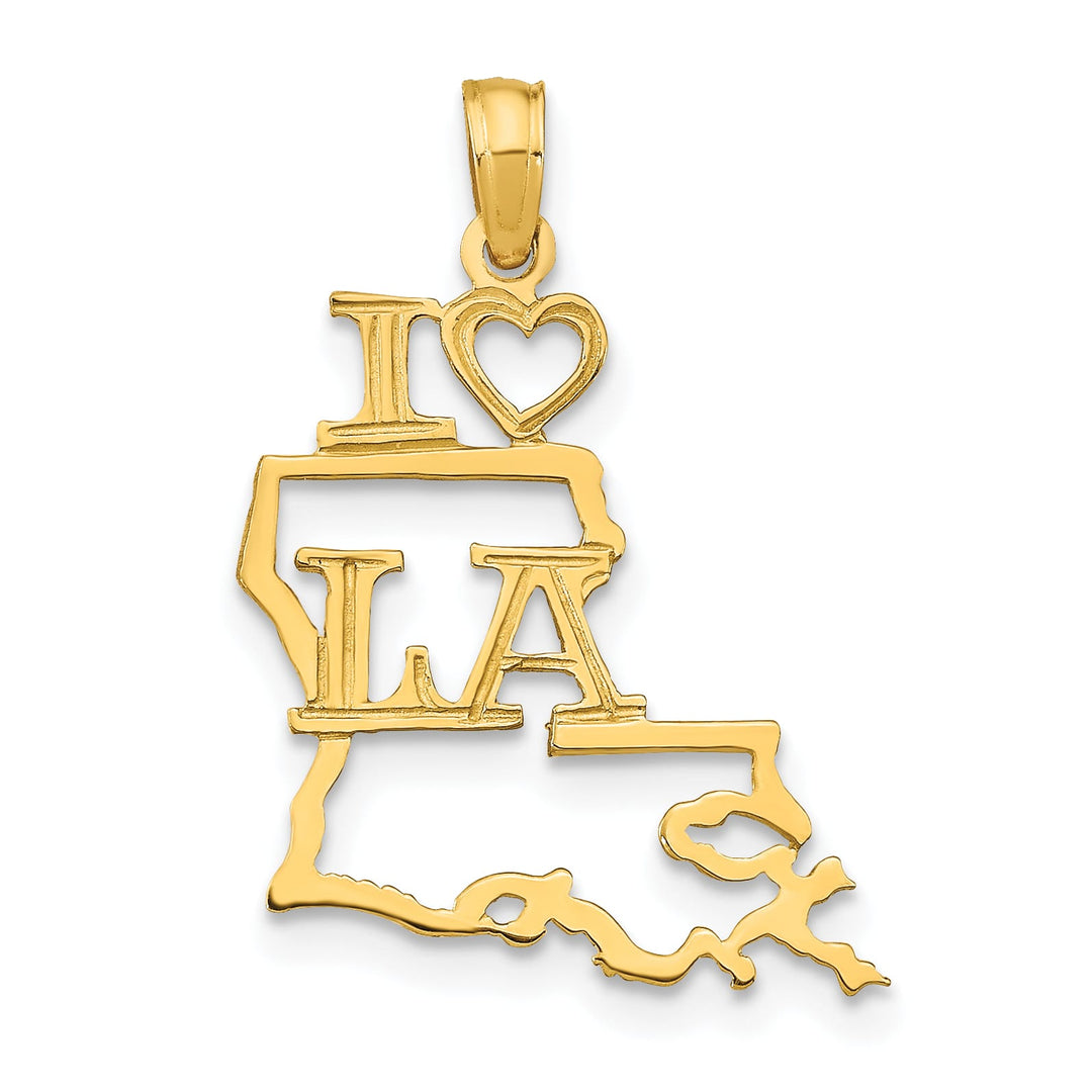 10K Yellow Gold Solid Cut-out I Heart LA Louisiana State Pendant