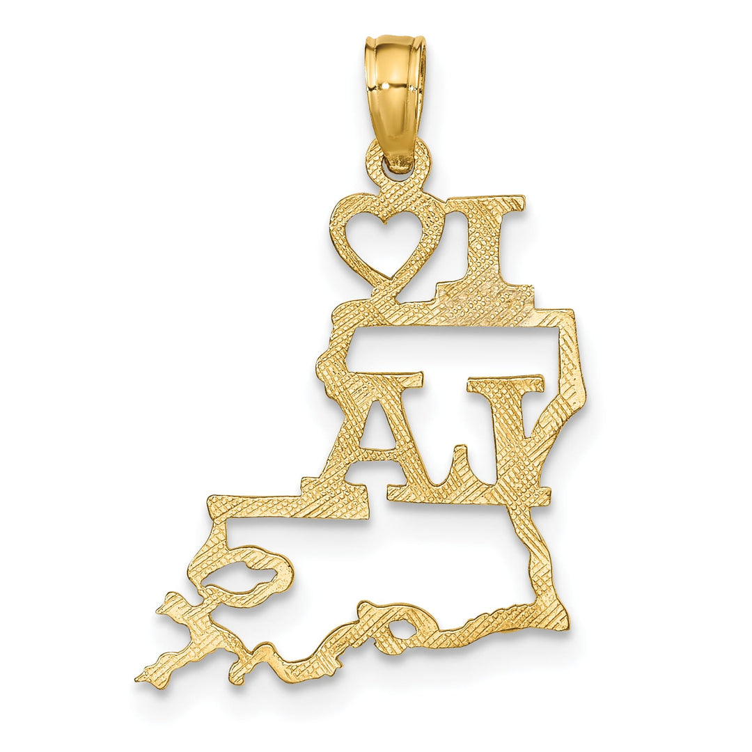 10K Yellow Gold Solid Cut-out I Heart LA Louisiana State Pendant