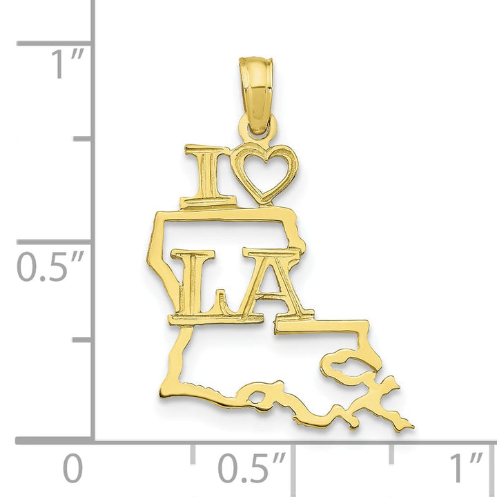 10K Yellow Gold Solid Cut-out I Heart LA Louisiana State Pendant
