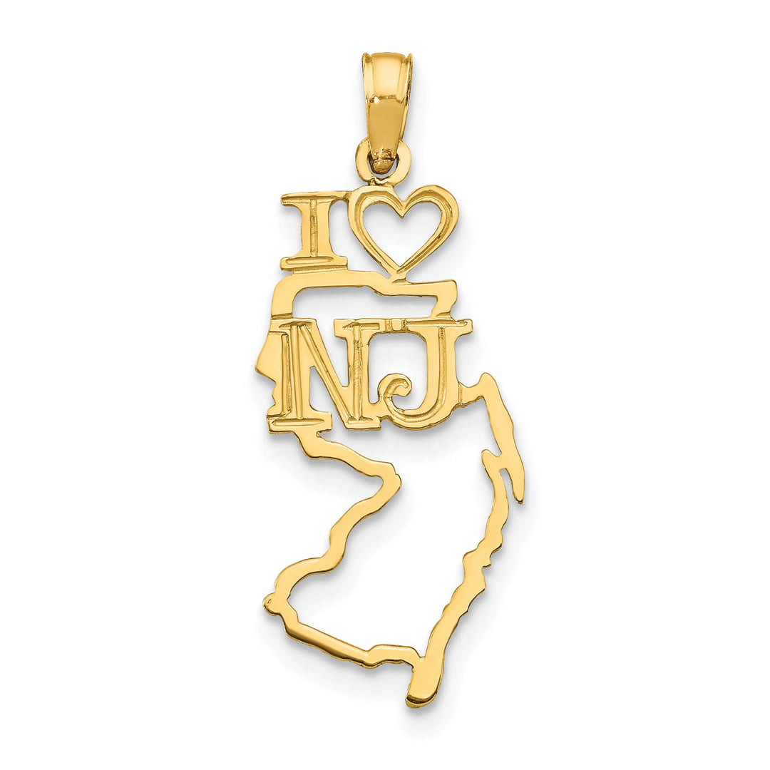 10K Yellow Gold Solid Cut-out I Heart NJ New Jersey State Pendant
