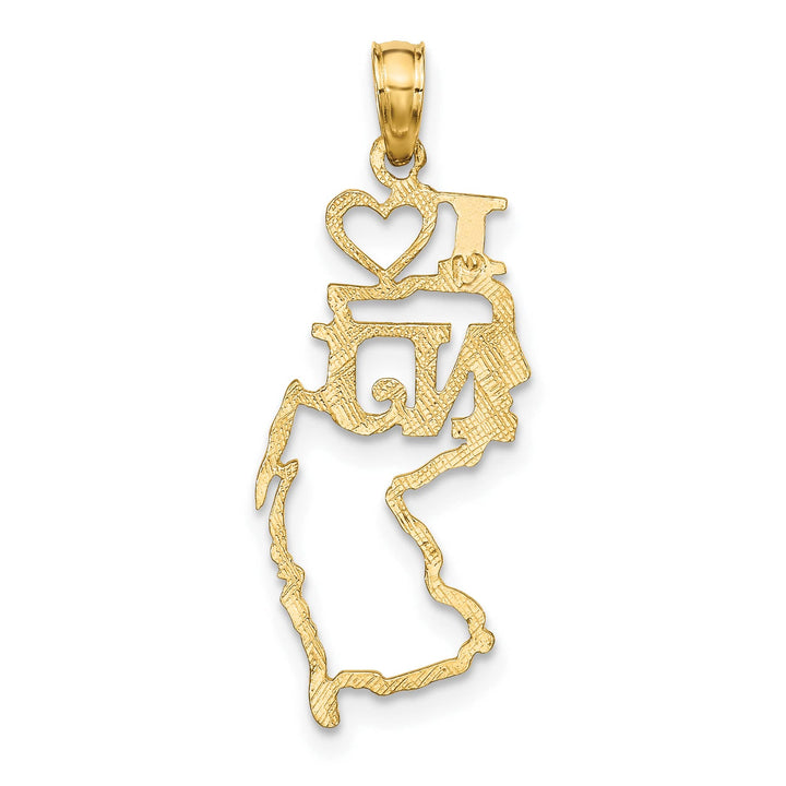10K Yellow Gold Solid Cut-out I Heart NJ New Jersey State Pendant