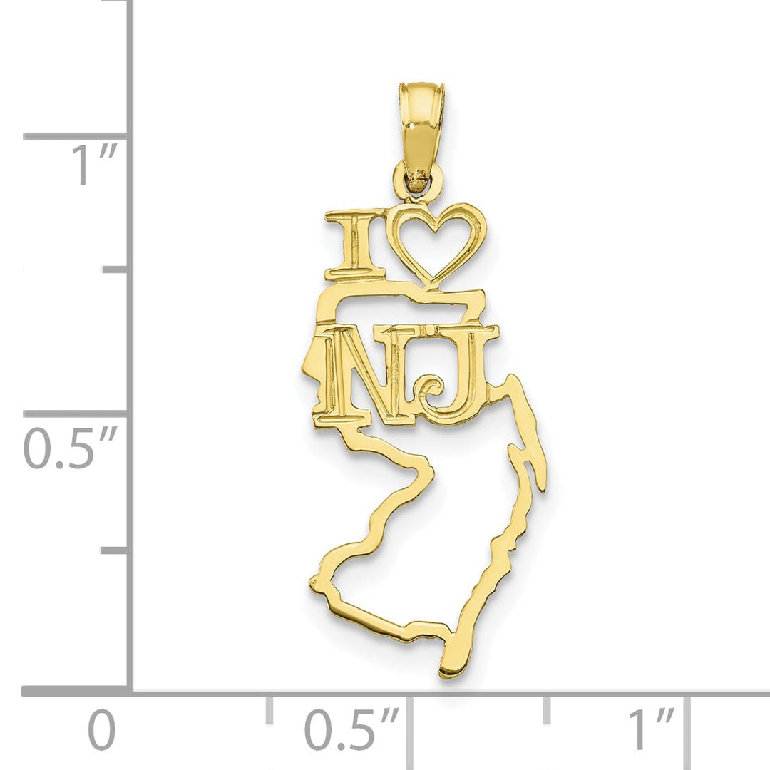 10K Yellow Gold Solid Cut-out I Heart NJ New Jersey State Pendant