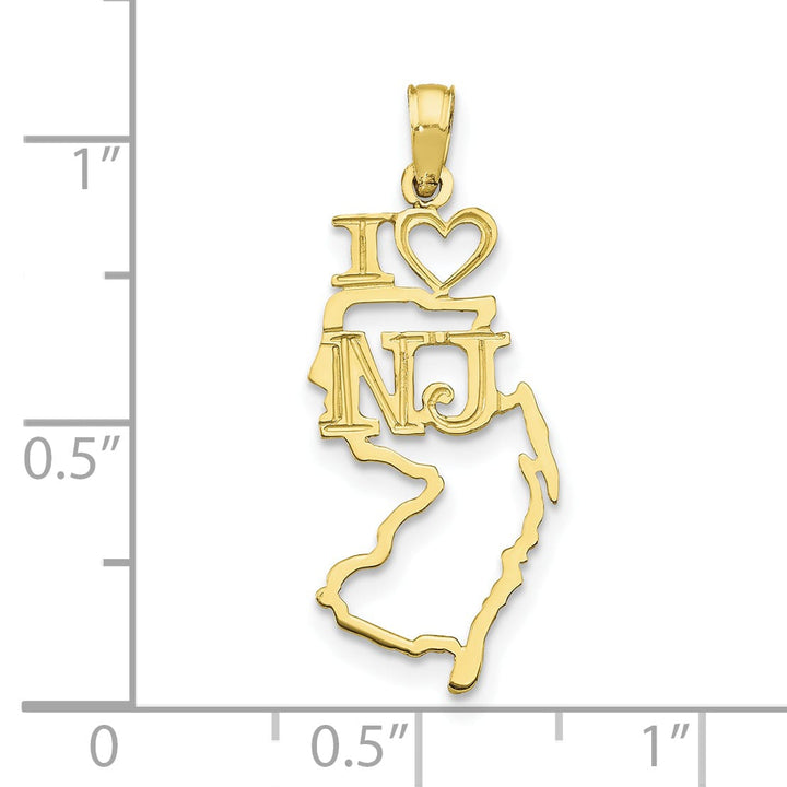 10K Yellow Gold Solid Cut-out I Heart NJ New Jersey State Pendant