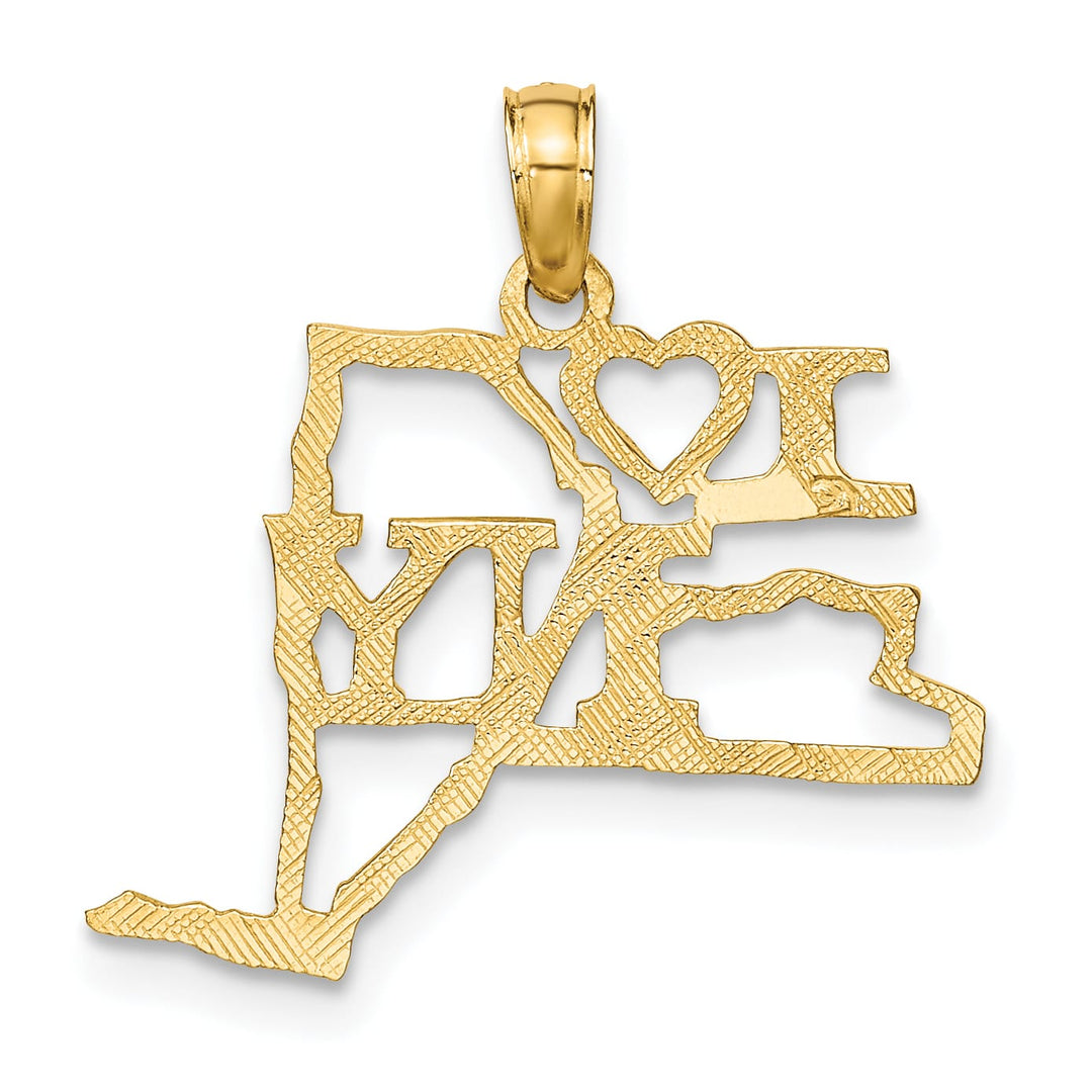 10K Yellow Gold Solid Cut-out I Heart NY New York State Pendant