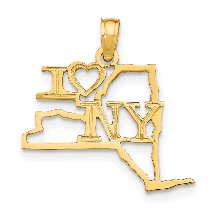10K Yellow Gold Solid Cut-out I Heart NY New York State Pendant