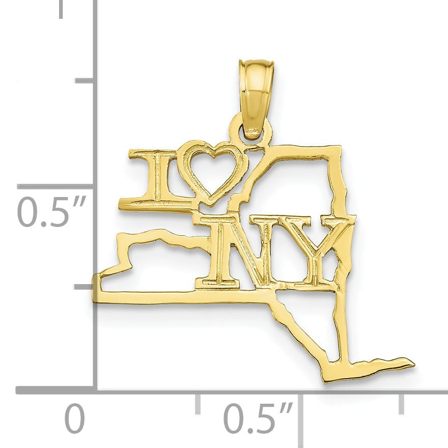 10K Yellow Gold Solid Cut-out I Heart NY New York State Pendant