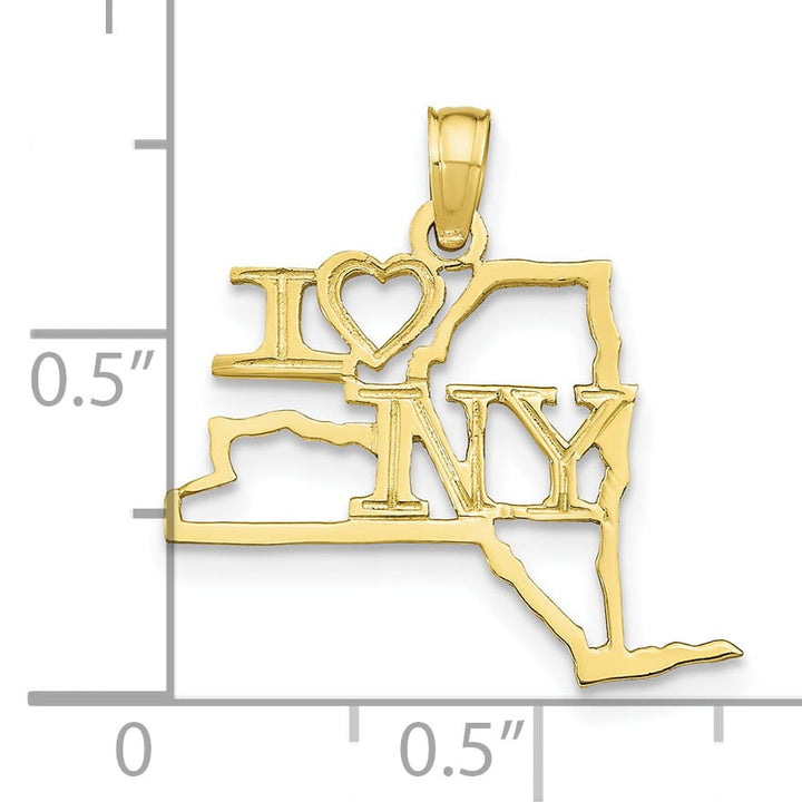 10K Yellow Gold Solid Cut-out I Heart NY New York State Pendant