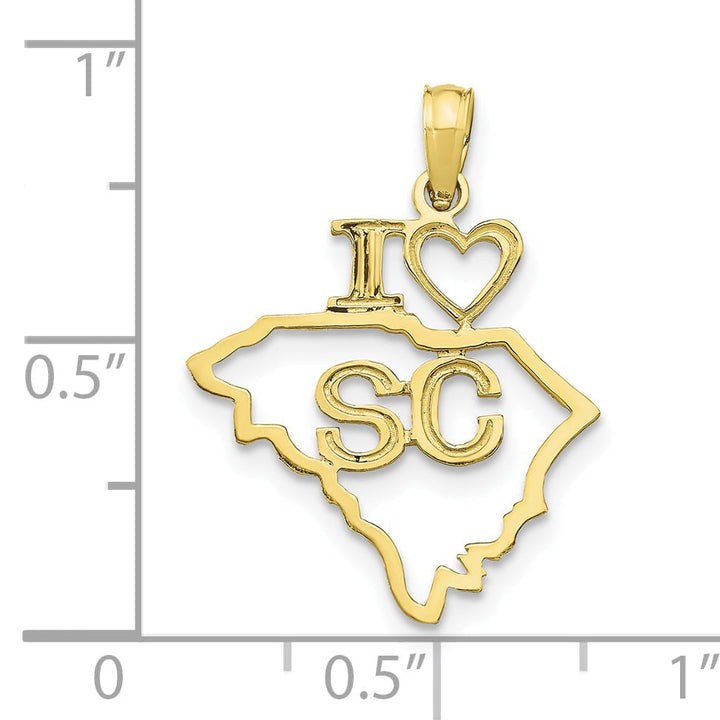 10K Yellow Gold Solid Cut-out I Heart SC South Carolina Pendant