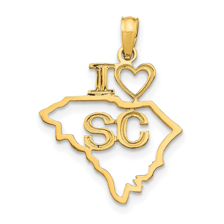 10K Yellow Gold Solid Cut-out I Heart SC South Carolina Pendant