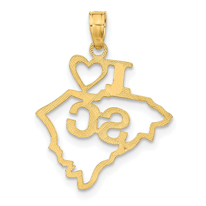 10K Yellow Gold Solid Cut-out I Heart SC South Carolina Pendant
