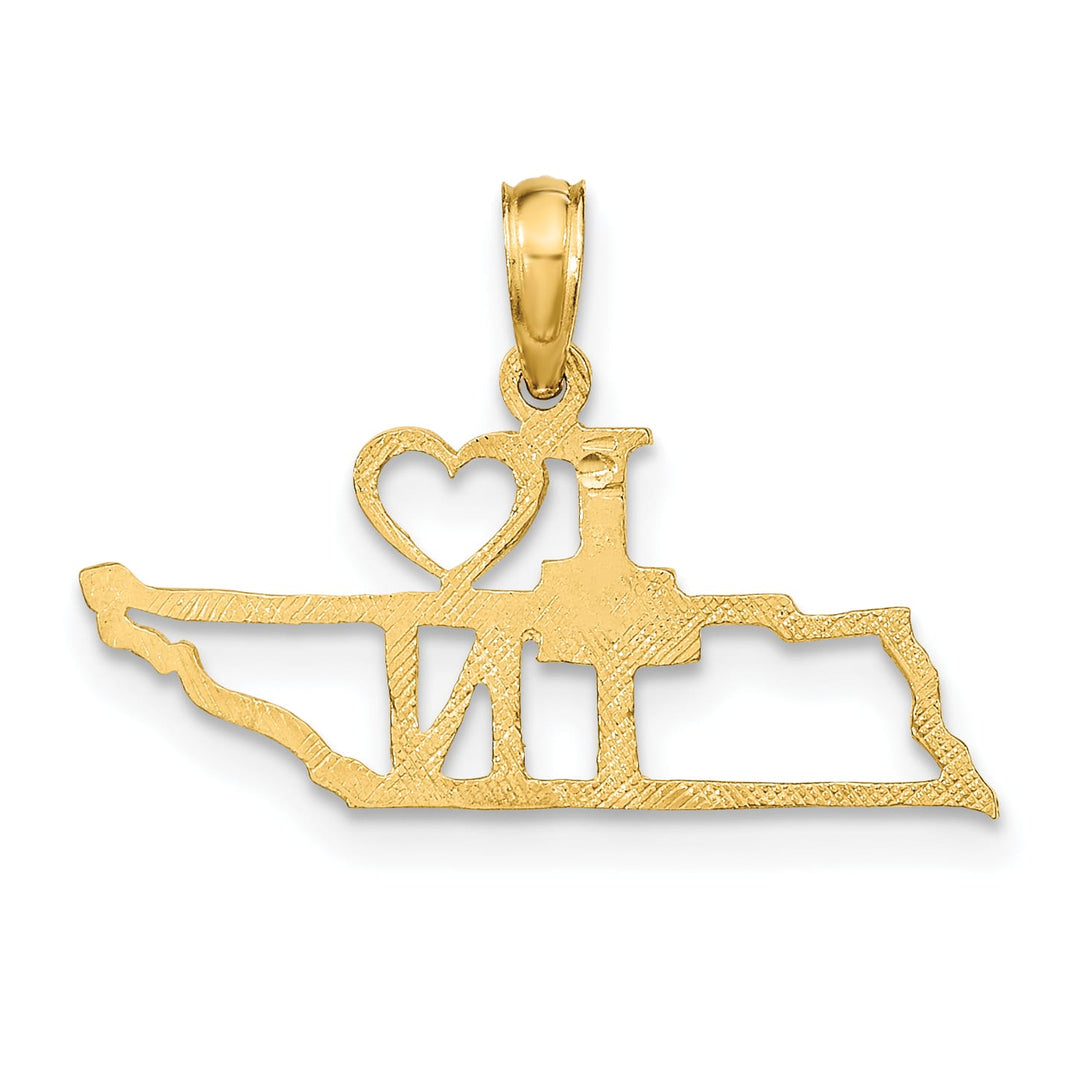 10K Yellow Gold Solid Cut-out I Heart TN Tennessee State Pendant