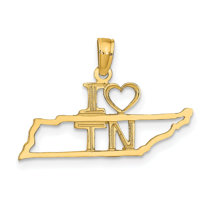 10K Yellow Gold Solid Cut-out I Heart TN Tennessee State Pendant