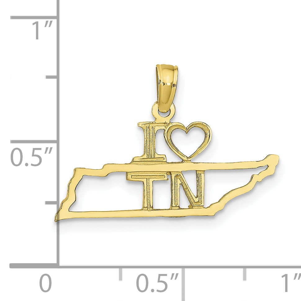 10K Yellow Gold Solid Cut-out I Heart TN Tennessee State Pendant