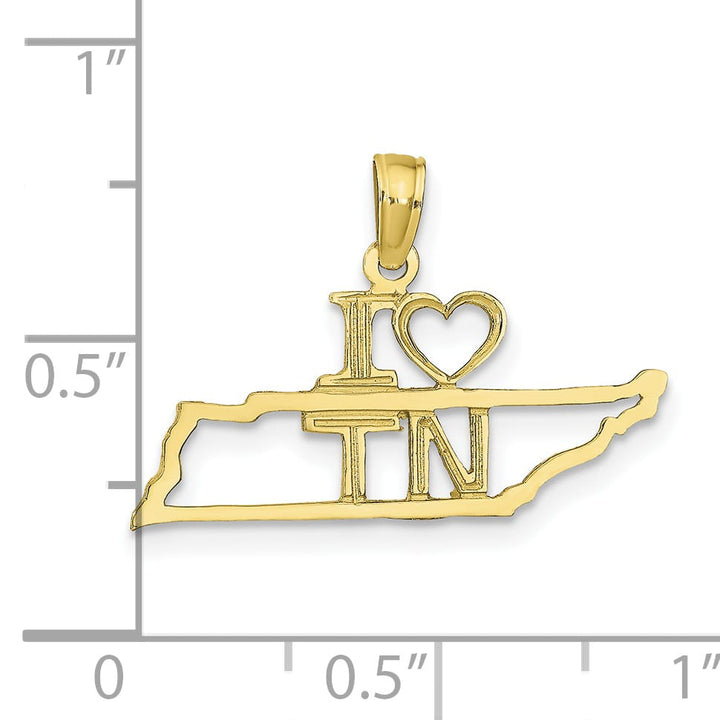 10K Yellow Gold Solid Cut-out I Heart TN Tennessee State Pendant
