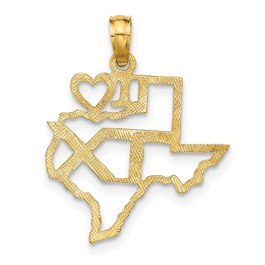 10K Yellow Gold Solid Cut-out I Heart TX Texas State Charm Pendant