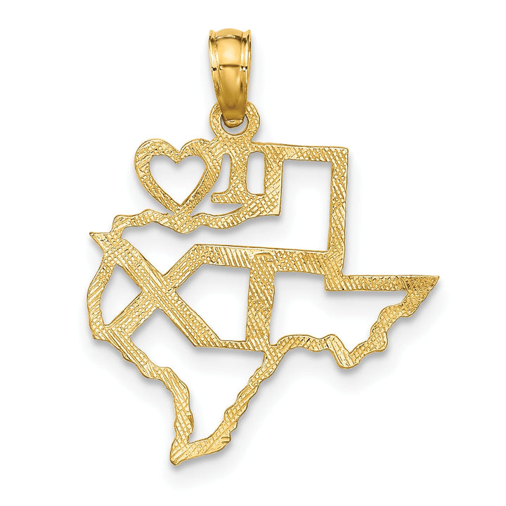10K Yellow Gold Solid Cut-out I Heart TX Texas State Charm Pendant