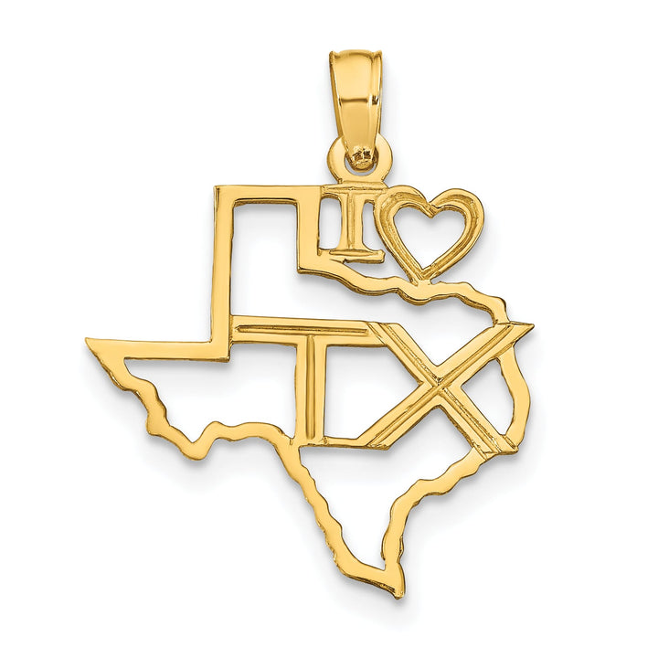10K Yellow Gold Solid Cut-out I Heart TX Texas State Charm Pendant