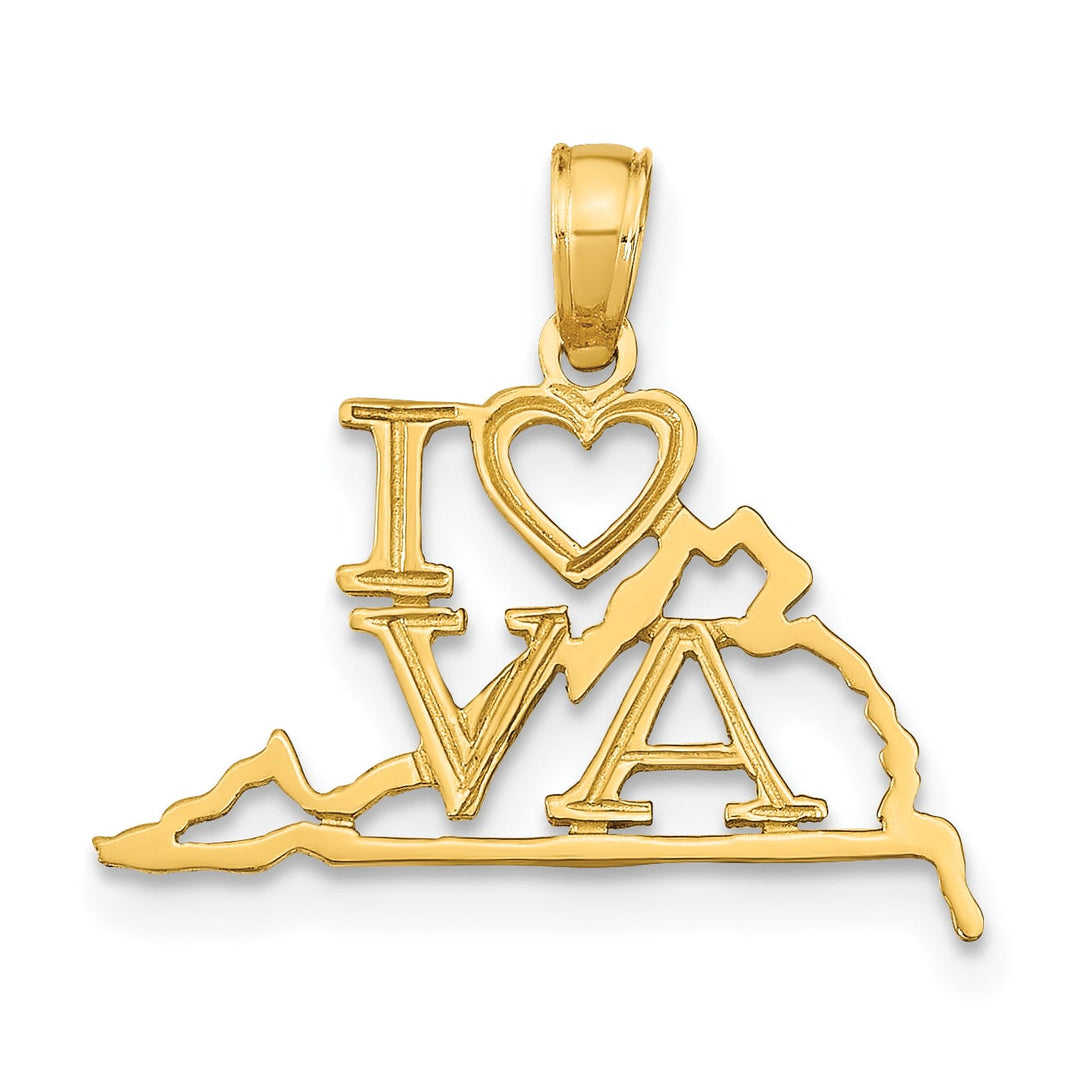 10K Yellow Gold Solid Cut-out I Heart VA Virginia State Pendant