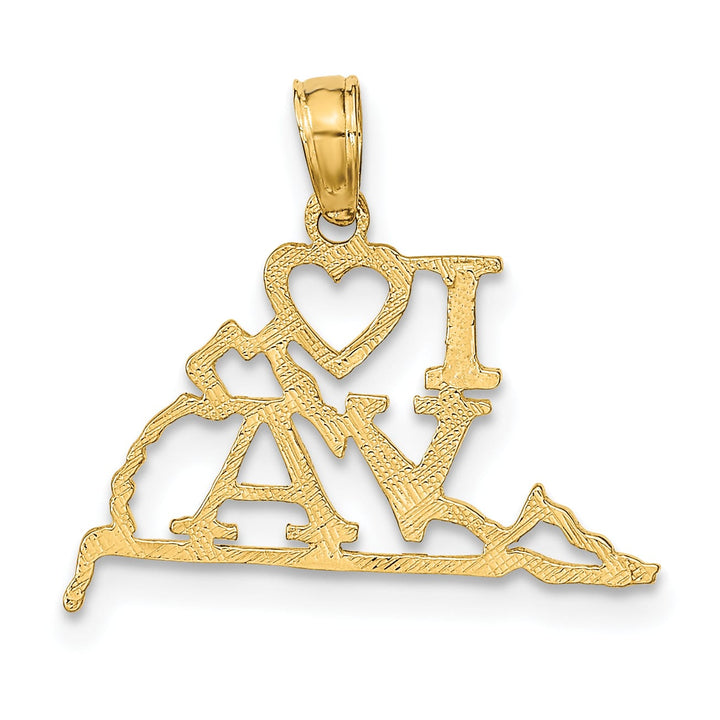 10K Yellow Gold Solid Cut-out I Heart VA Virginia State Pendant