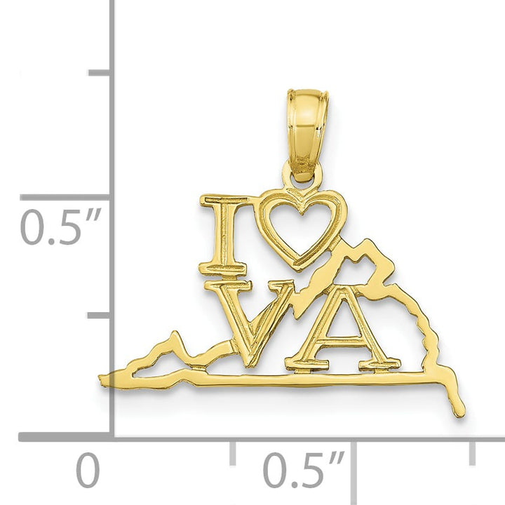 10K Yellow Gold Solid Cut-out I Heart VA Virginia State Pendant