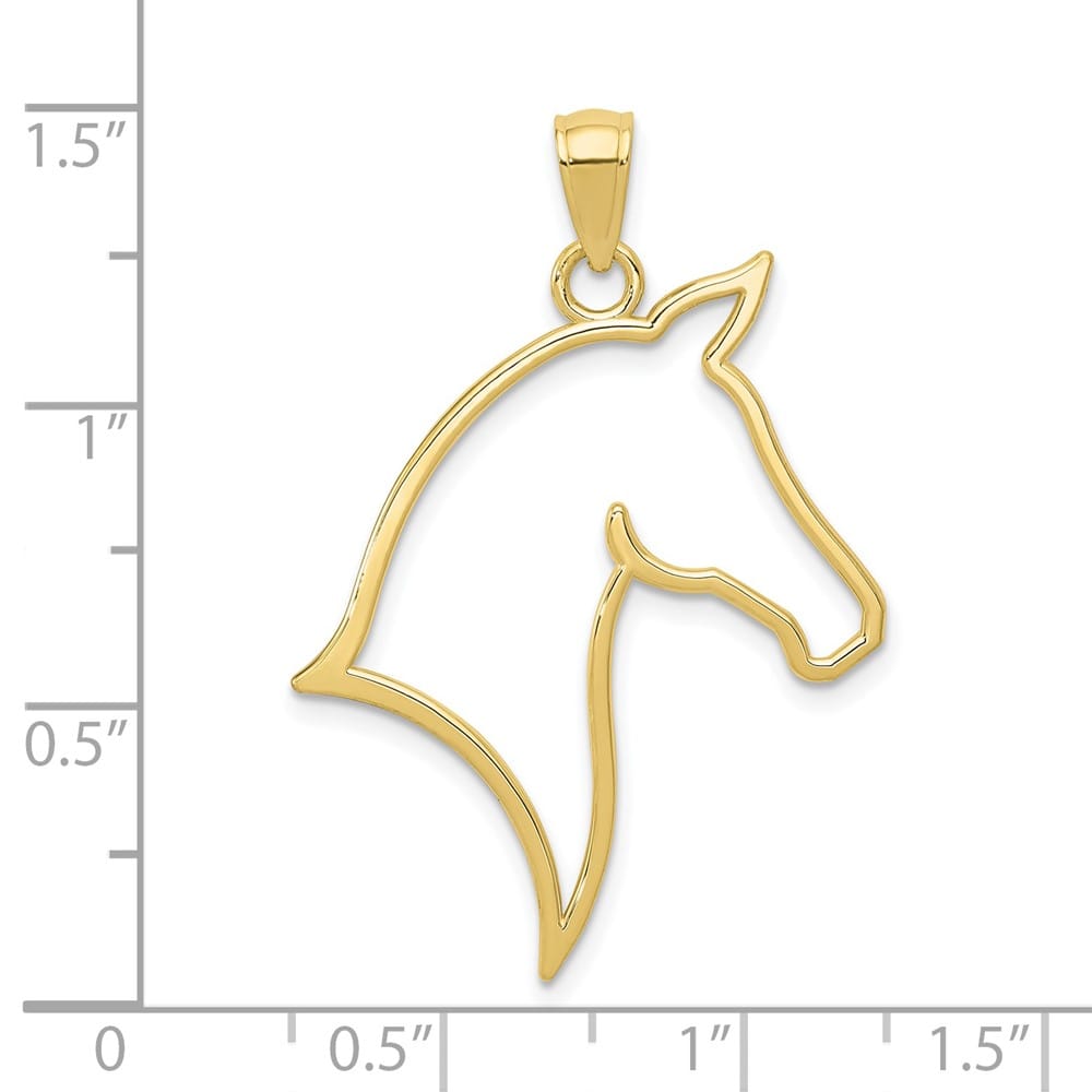 10K Yellow Gold Solid Cut-out Large Horse Head Profile Pendant