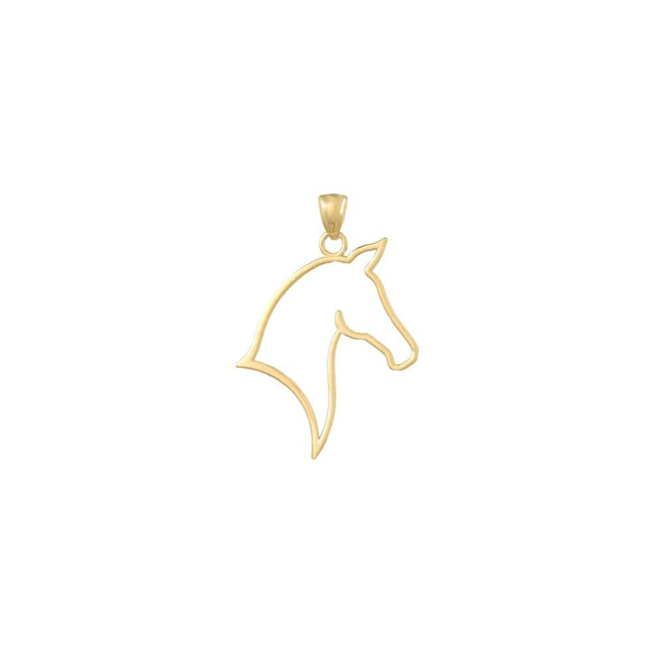 10K Yellow Gold Solid Cut-out Large Horse Head Profile Pendant