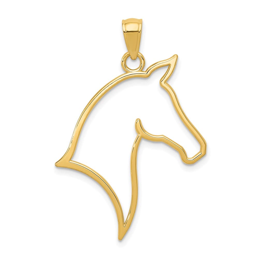 10K Yellow Gold Solid Cut-out Large Horse Head Profile Pendant