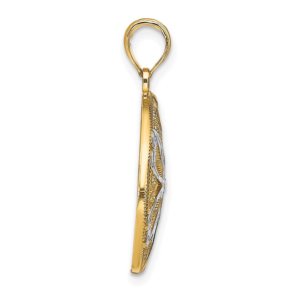 10K Yellow Gold Solid Cut-Out Medium Filigree Flower and Heart Charm