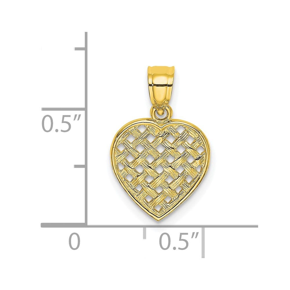 10K Yellow Gold Solid Cut-Out Textured Medium Woven Heart Charm