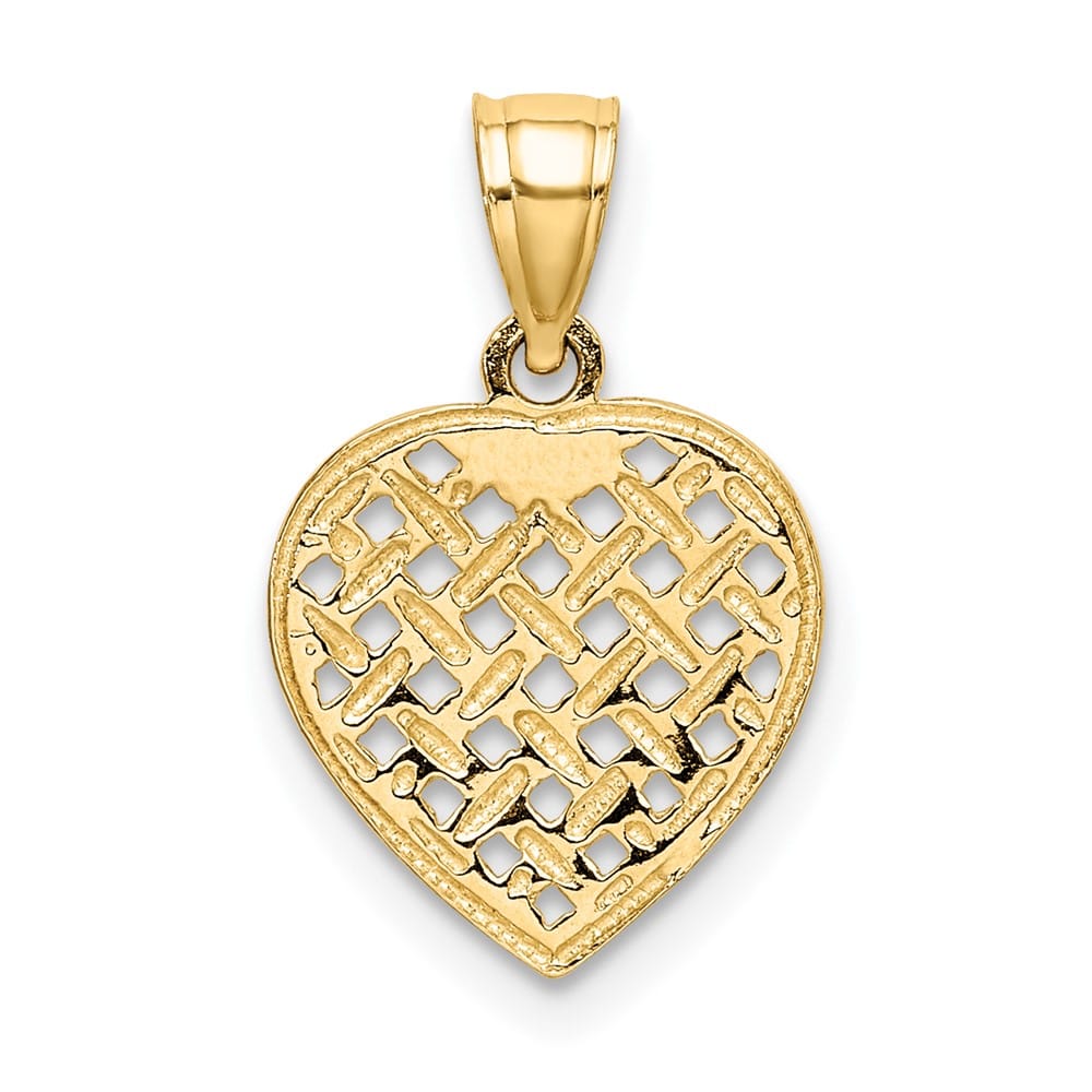 10K Yellow Gold Solid Cut-Out Textured Medium Woven Heart Charm