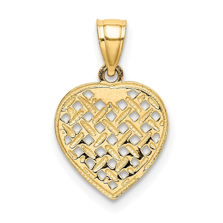 10K Yellow Gold Solid Cut-Out Textured Medium Woven Heart Charm