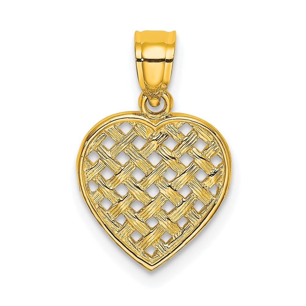10K Yellow Gold Solid Cut-Out Textured Medium Woven Heart Charm