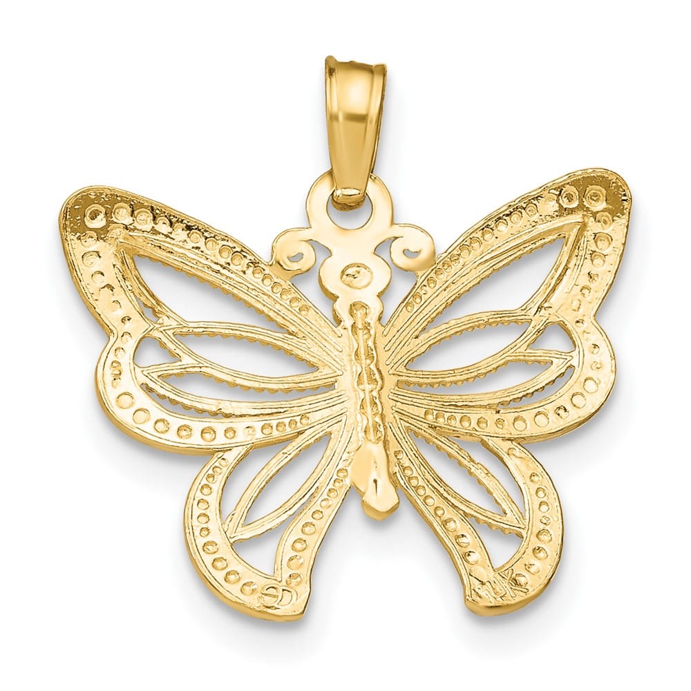 10K Yellow Gold Solid Extra Large Butterfly with Beaded Wings Charm